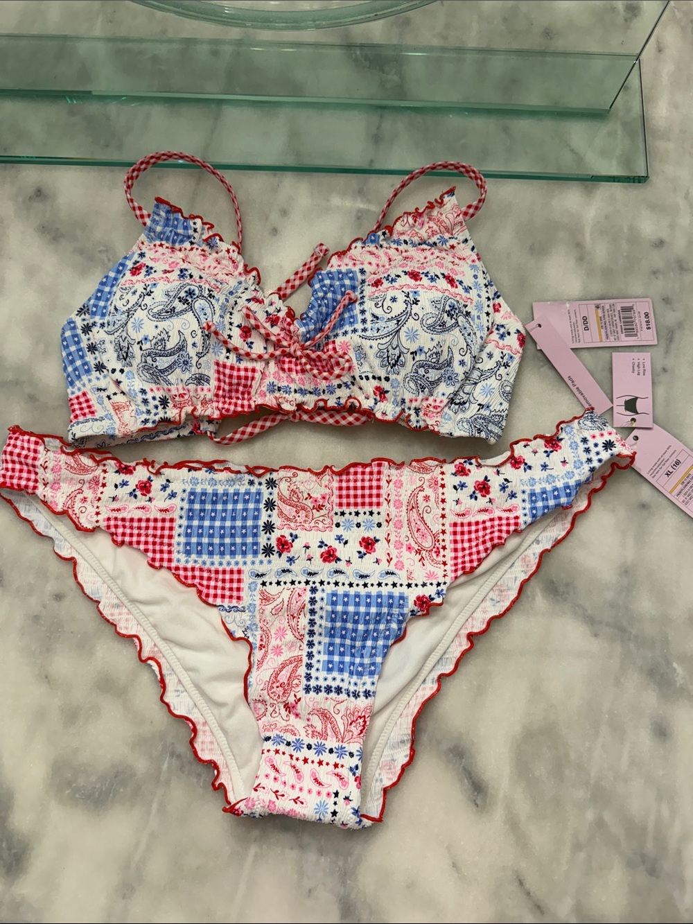 wild fable Red, Blue & White Patchwork Paisley Bikini Set